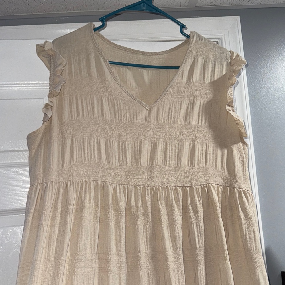 Cream Sleeveless Ruffle Dress